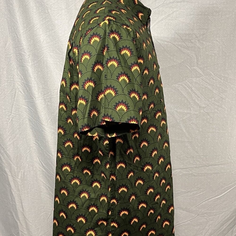 Hurley Mens Large Stretch Button Up Shirt Green Geometric Aztec NWT - Picture 2 of 16